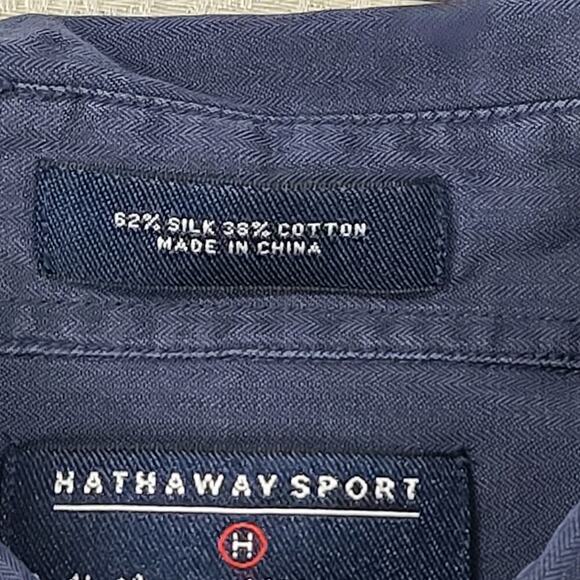Hathaway Sport men's silk button-down shirt blue Size Large long sleeve - Picture 9 of 9